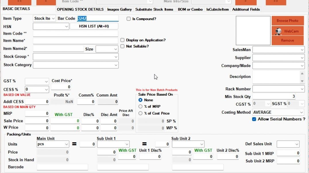 ⁣Creating New Stock Item in GST PRO ERP