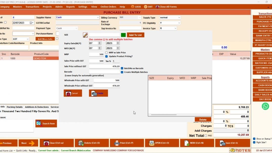HOW TO CREATE ITEM WITH MULTIPLE BATCHES WHILES PURCHASE