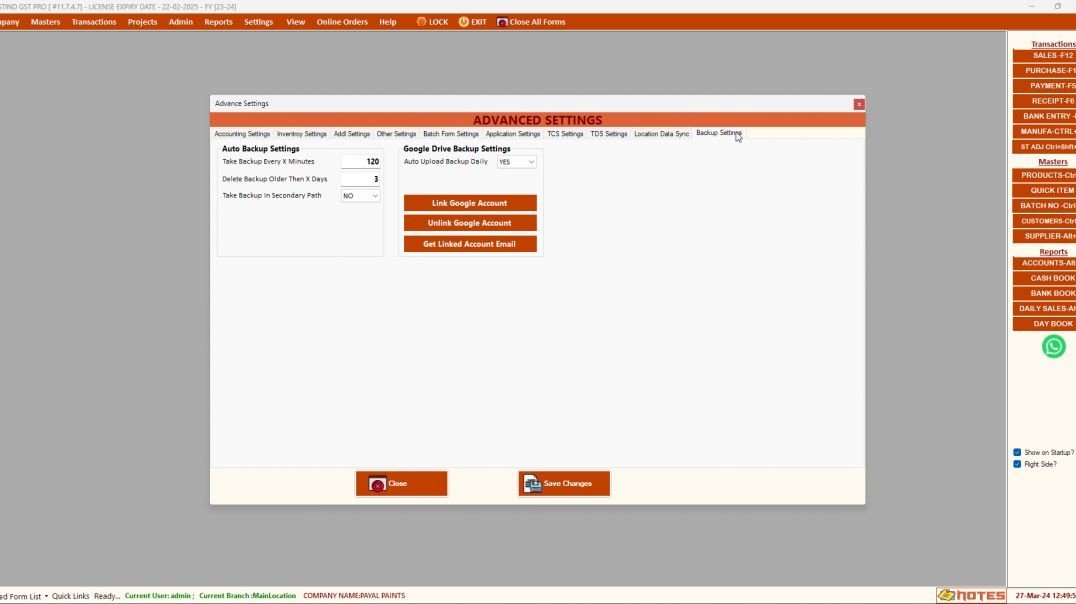 BACKUP SETTINGS FOR GOOGLE DRIVE UPLOAD